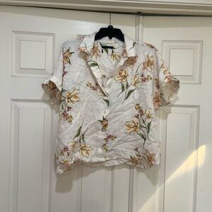 rachel‎ roy linen top Tropical Floral Boxy Shirt Relaxed Beach Resort Wear Large